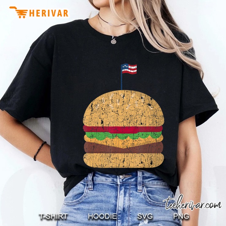 Patriotic Cheese Burger Shirt American Flag 4Th July Bbq Tee Ladies Tee