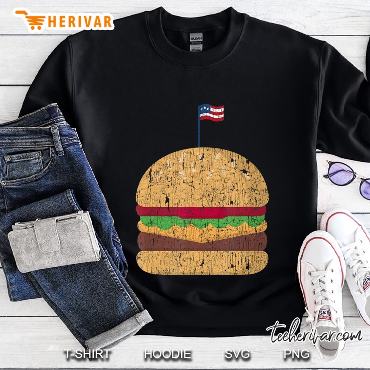 Patriotic Cheese Burger Shirt American Flag 4Th July Bbq Tee Sweatshirt
