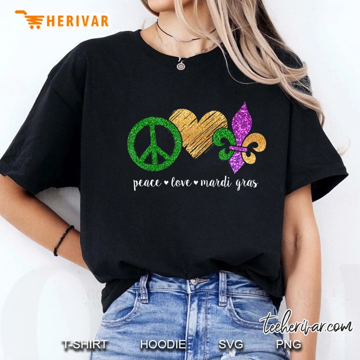 Peace Sign Heart Fleur De Lys Hippie Peace Love Mardi Gras Ladies Tee