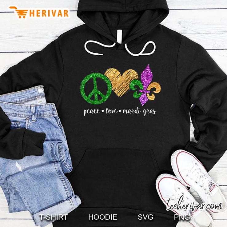 Peace Sign Heart Fleur De Lys Hippie Peace Love Mardi Gras Hoodie
