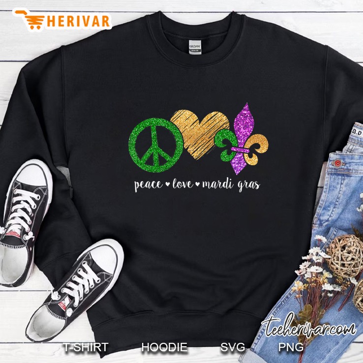 Peace Sign Heart Fleur De Lys Hippie Peace Love Mardi Gras Sweatshirt