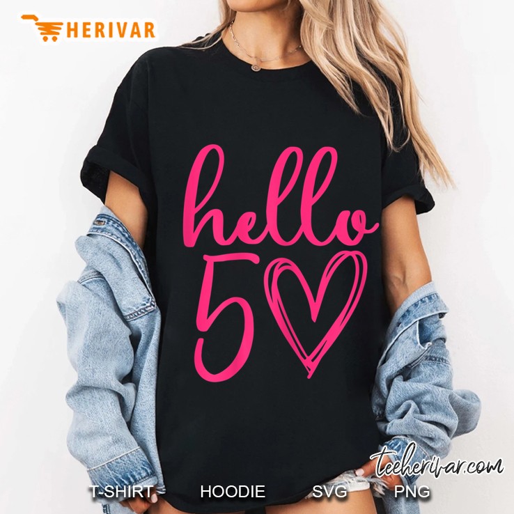 Womens Hello Fifty 50Th Birthday Gifts Big Pink Heart Ladies Tee
