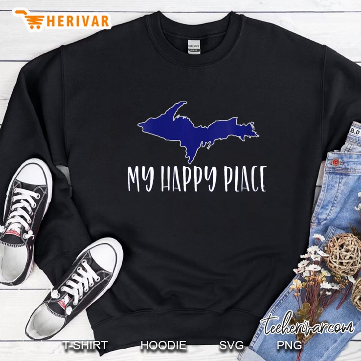Womens Yooper Happy Place Shirt, 906 Michigan Gift, Upper Peninsula V-Neck Sweatshirt
