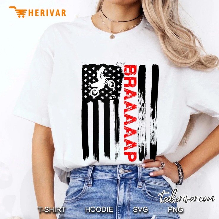American Flag Usa Dirt Bike Braaap Tshirt Motocross Gift Tee Tank Top Ladies Tee