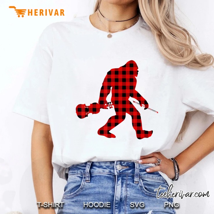Bigfoot Violinist Violin Player Fiddle Music Red Plaid Gift Ladies Tee
