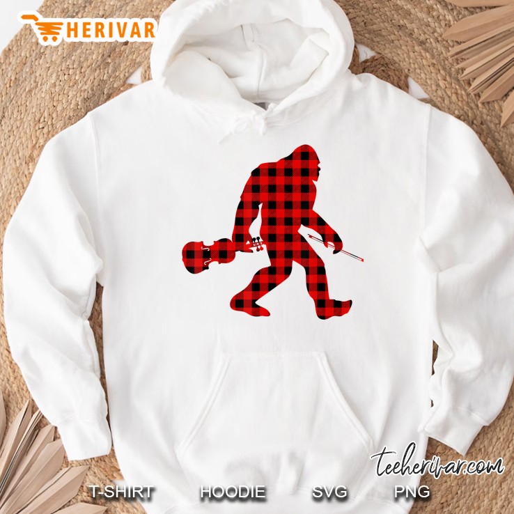 Bigfoot Violinist Violin Player Fiddle Music Red Plaid Gift Hoodie