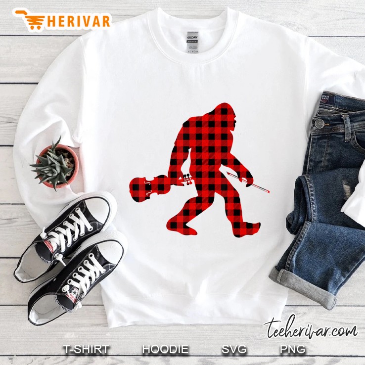 Bigfoot Violinist Violin Player Fiddle Music Red Plaid Gift Sweatshirt