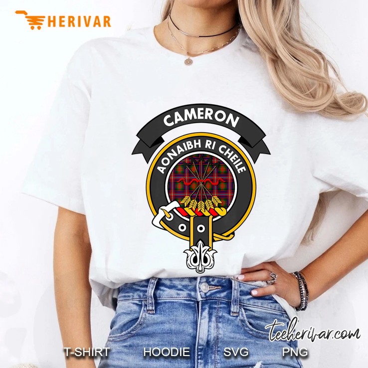 Cameron Clan Badge Tee Shirt - Scottish Tartan Shirt Ladies Tee