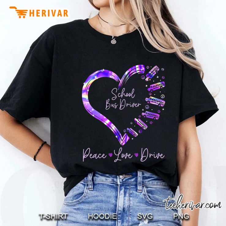 School Bus Driver Peace Love Drive Purple Heart Version Ladies Tee