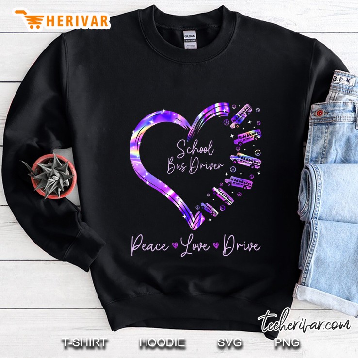 School Bus Driver Peace Love Drive Purple Heart Version Sweatshirt