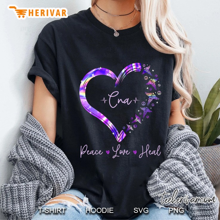 Cna Peace Love Heal Purple Heart Version Ladies Tee