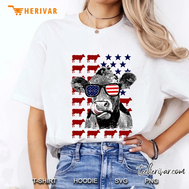 Cow Wear Sunglasses American Flag Version Hoodie