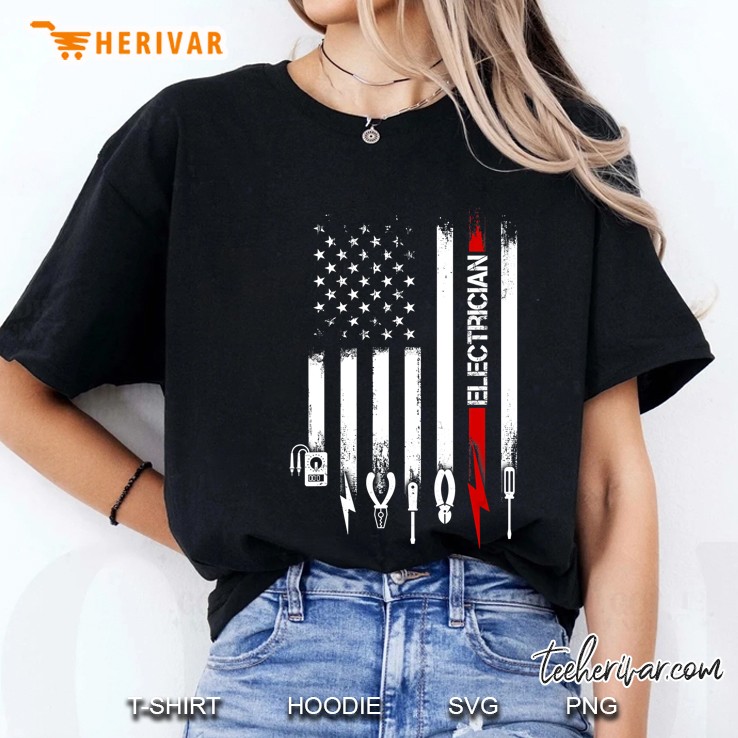 American Flag With Electrician Tshirt For Women Men Father Ladies Tee