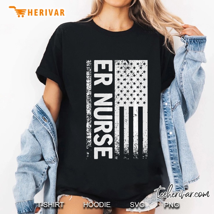 Er Nurse Distressed American Flag Emergency Room Rn Gift Pullover Ladies Tee
