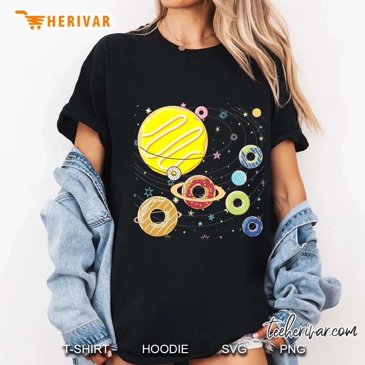 Galaxy Glazed Donuts Doughnuts Planets Stars Milky Way Pluto Ladies Tee