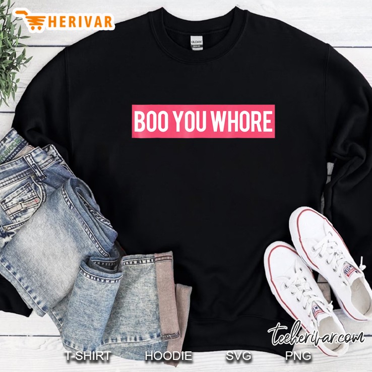 Boo You Whore Tshirt Pink Box Logo White Font Mugs