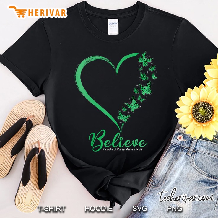 Butterfly Believe Cerebral Palsy Awareness Ribbon Tshirt Gif Shirt