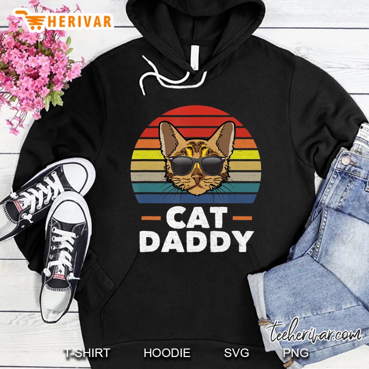 Mens Cat Daddy Vintage Bengal Cat Style Distressed Retro Hoodie
