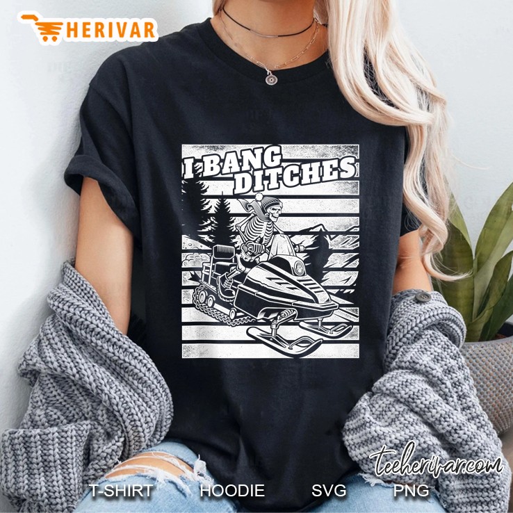 I Bang Ditches Retro Weathered Snowmobiling Skeleton Gift Tank Top Ladies Tee