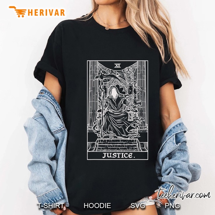 Justice Tarot Card Grim Reaper Halloween Gothic Clothing Ladies Tee