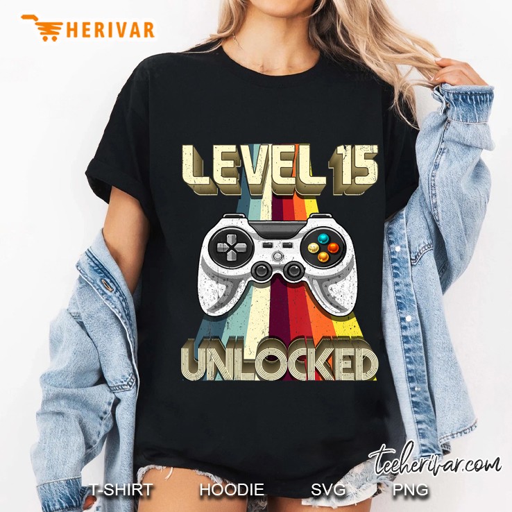 Level 15 Unlocked Retro Video Game 15Th Birthday Gamer Gift Ladies Tee