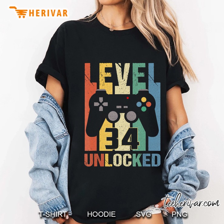 Level 34 Unlocked 34Th Vintage Retro Gaming Ladies Tee