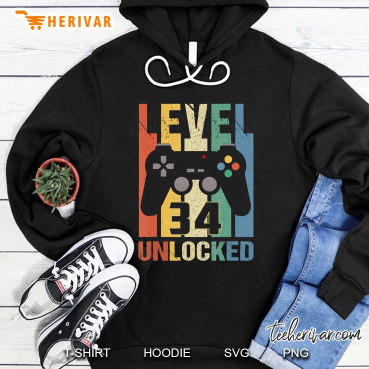 Level 34 Unlocked 34Th Vintage Retro Gaming Hoodie