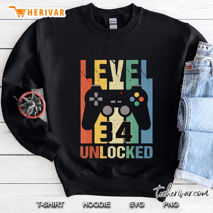 Level 34 Unlocked 34Th Vintage Retro Gaming Sweatshirt