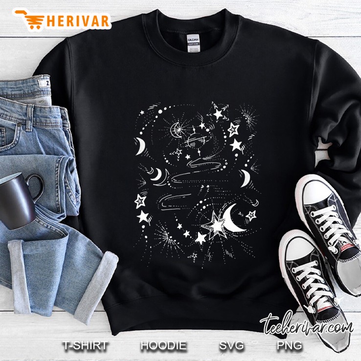 Starry Universe Illustration Moon Stars Celestial Night Sky Sweatshirt