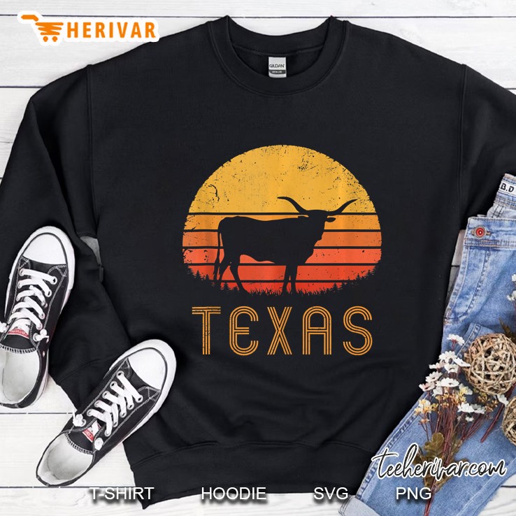 Texas Retro Longhorn Cattle Vintage Texan Cow Herd Lone Star Tank Top Sweatshirt