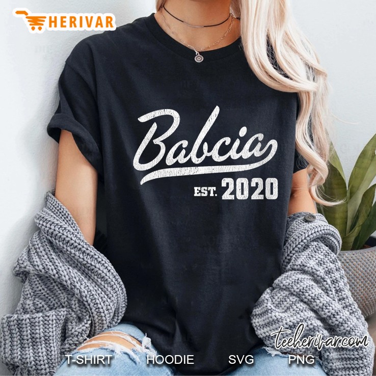 Womens First Time Grandma Babcia Est 2020 Gift V-Neck Ladies Tee