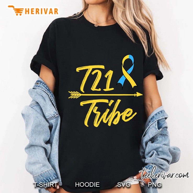 Down Syndrome Mom Awareness Trisomy 21 Gold Blue Ribbon Gift Ladies Tee
