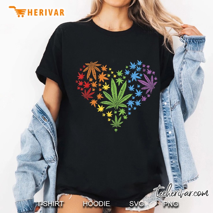 Marijuana Hear Lgbt Weed Leaf Gay Pride Stoner Gift Ladies Tee