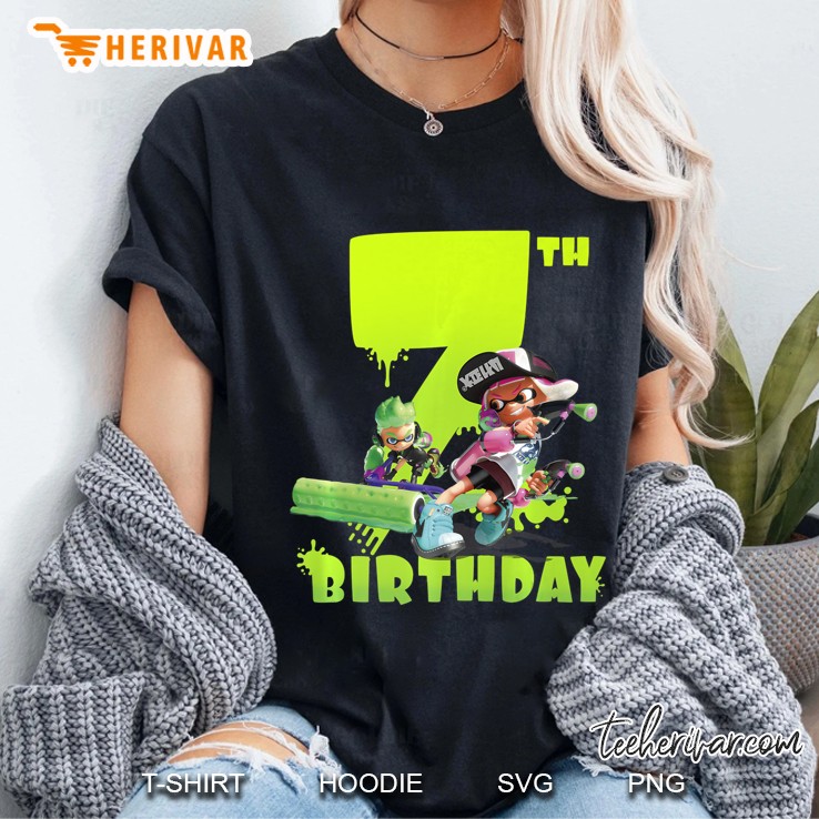 Splatoon Inkling 7Th Birthday Green Splatter Portrait Premium Hoodie