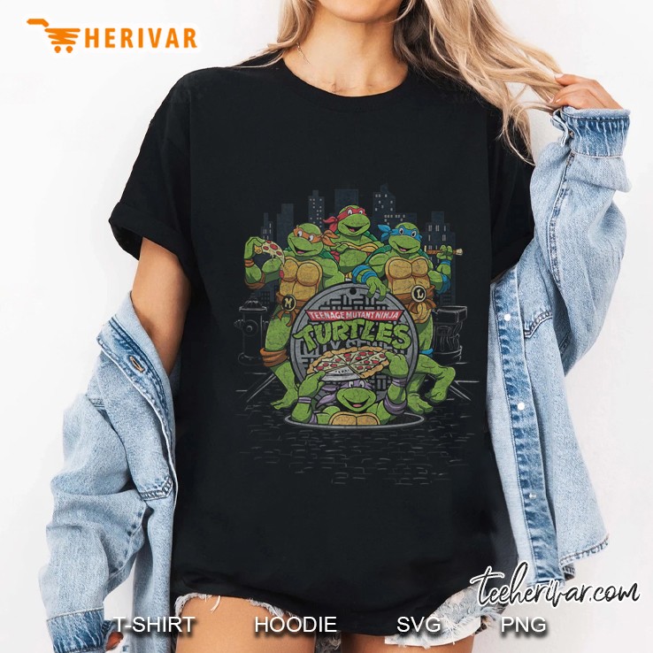 Tmnt Standing Group Sewer-Skyline Background Tank Top Ladies Tee