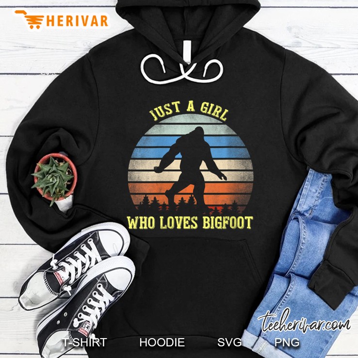 Womens Just A Girl Who Loves Bigfoot Gifts Retro Sasquatch Yeti V-Neck Hoodie
