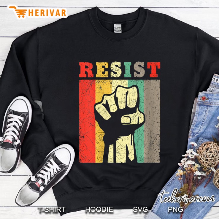 Womens Resist Anti Trump Protest Raised Fist Vintage Retro V-Neck Mugs