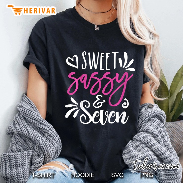 Kids 7Th Seventh Birthday Tee For Girls, Sweet Sassy And Seven Ladies Tee
