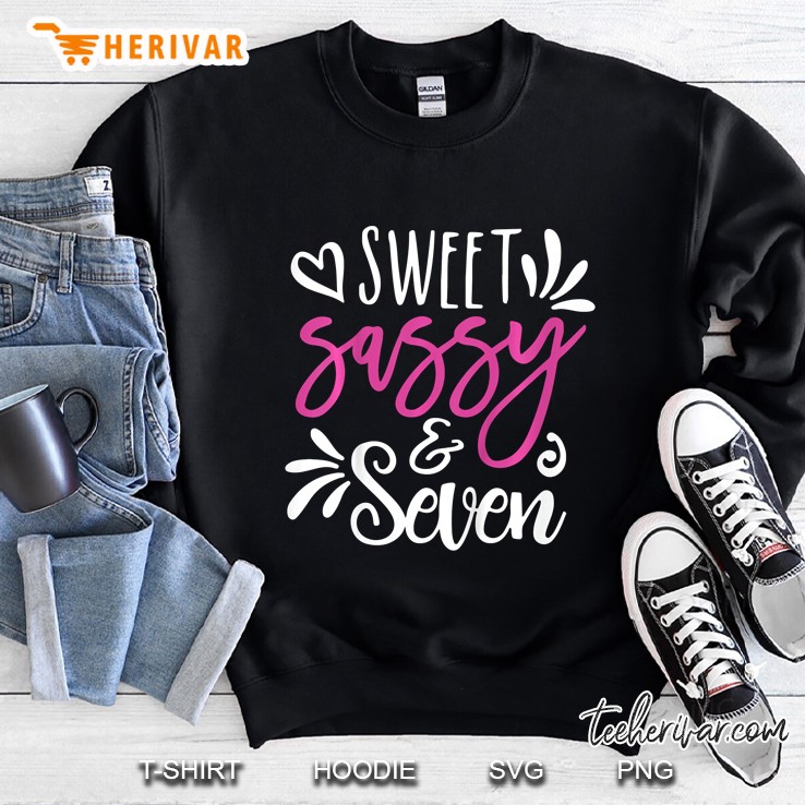 Kids 7Th Seventh Birthday Tee For Girls, Sweet Sassy And Seven Sweatshirt