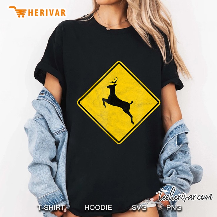 Retro Deer Crossing Vintage Hipster Sign Hoodie