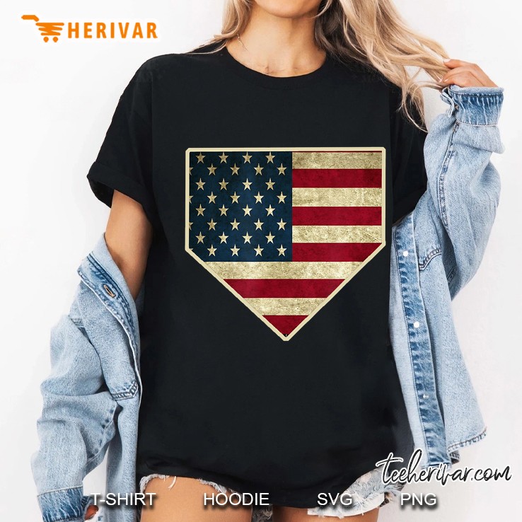 Vintage American Flag Baseball Tshirt Home Plate Art Gift Hoodie