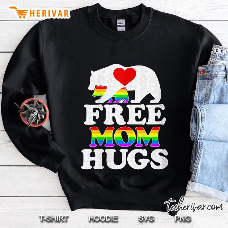 Womens Gay Lgbt Pride Mama Bear For Women Free Mom Hugs V-Neck Sweatshirt