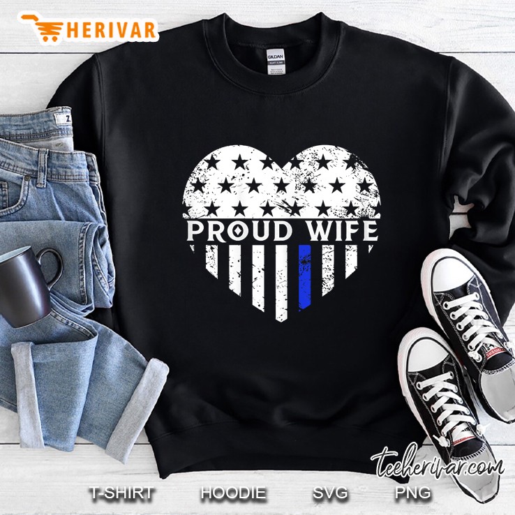 Womens Police Wife Shirt Thin Blue Line Flag Law Enforcement Sweatshirt