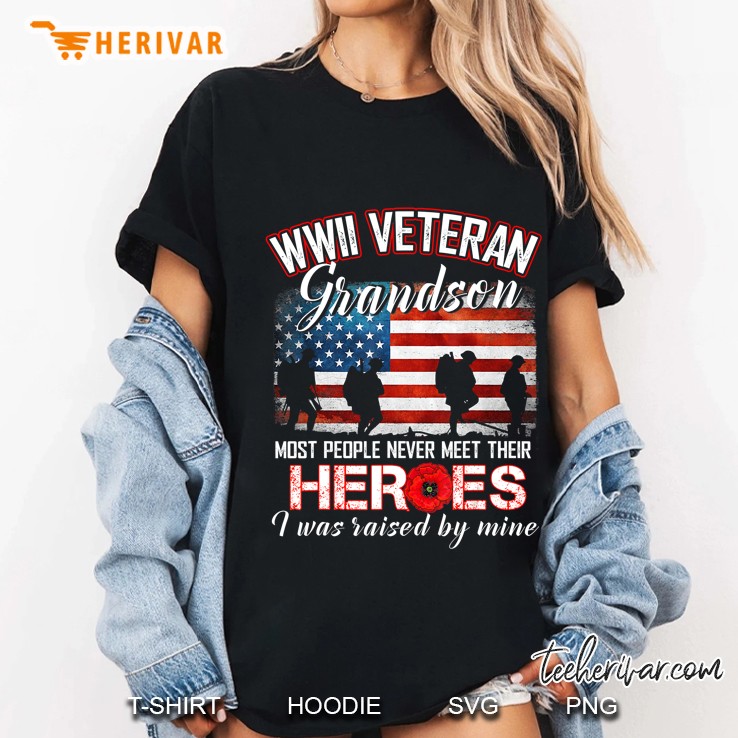 Wwii Veteran Grandson Flower Combat Boots Veteran's Day Gift Hoodie