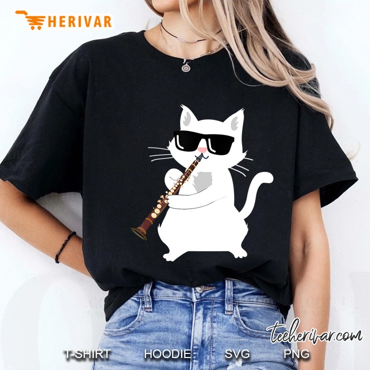 Cat Playing Clarinet Ladies Tee