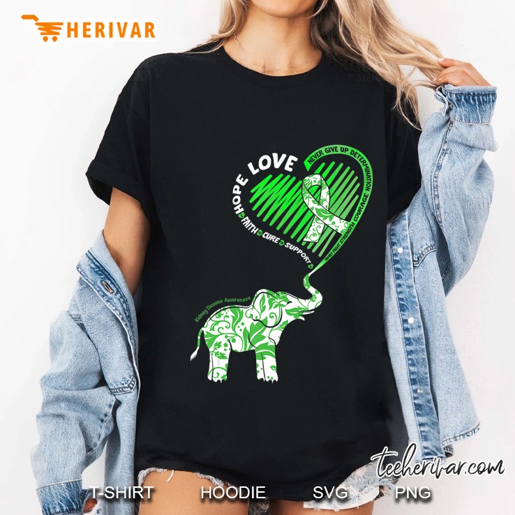 Cute Elephant With Heart Kidney Disease Awareness Gifts Ladies Tee