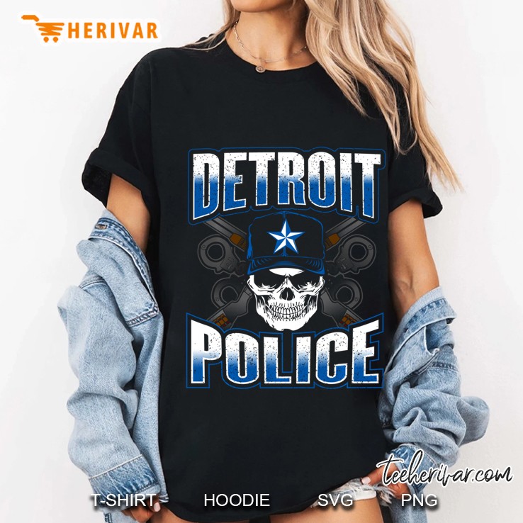 Detroit Michigan Pd Policeman Graphic Skull Guns Ladies Tee