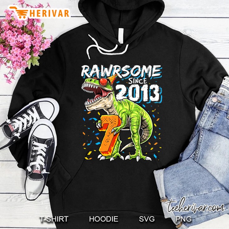 Rawrsome Since 2013 7Th Birthday T Rex Dinosaur Gift Boys Hoodie