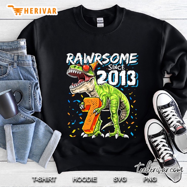 Rawrsome Since 2013 7Th Birthday T Rex Dinosaur Gift Boys Sweatshirt