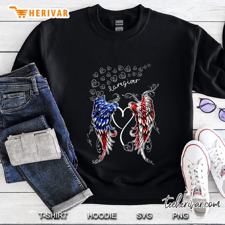 Caregiver Heart With American Flag Angel Wings Version Sweatshirt